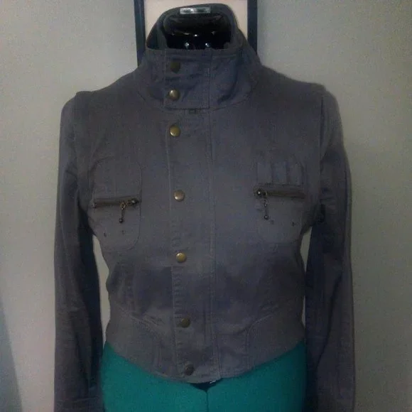 Ali & Kris Convertible Cropped Gray Jacket Sz L - Picture 1 of 15